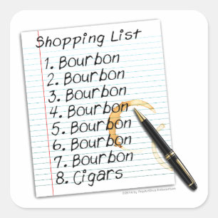 STICKER CARRÉ LISTE DE COURSES BOURBON HUMOUR DE COCKTAIL