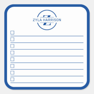 Sticker Carré Liste de tâches à faire avec monogramme bleu moder