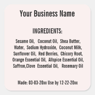 Sticker Carré Liste d'ingrédients floues produit de soins de la