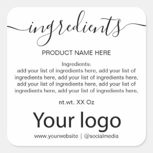 Sticker Carré Liste minimaliste simple des ingrédients noirs et