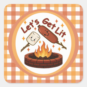 Sticker Carré Lit Firepit - mignon Marshmallow & Hot Dog