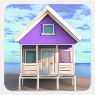 Sticker Carré Little Beach Shack sur le sable