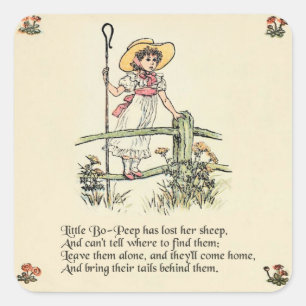 Sticker Carré Little Bo-Peep : Nursery classique de Kate Greenaw