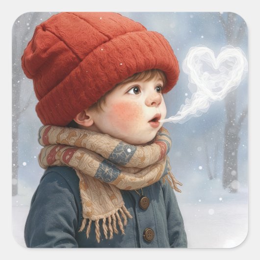 Sticker Carré Little Boy with Frosty Heart Breath (Devant)