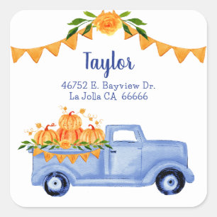 Sticker Carré Little Citrouille Twin Boy Baby shower Adresse de