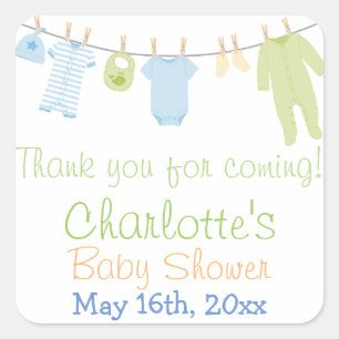 Sticker Carré Little Cloches Blue & Green Baby shower Party