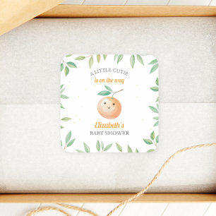 Sticker Carré Little Cutie arrive bientôt Fête de bébé orange