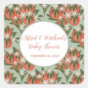 Sticker Carré Little Cutie Clementine Sage Baby shower Citrus