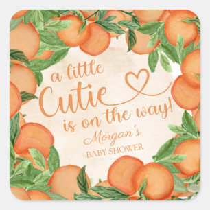 Sticker Carré Little Cutie Orange Baby shower neutre de genre
