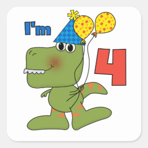 Sticker Carré Little Dino 4th Birthday Tshirts et cadeaux