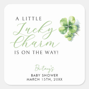Sticker Carré Little Lucky Charm est en chemin Baby shower