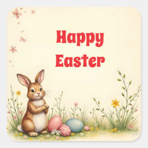 Sticker Carré Little Rabbit Pâques Vintage Collection populaire