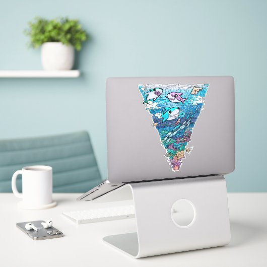 Sticker Carré Little Shark Doodle (Ordinateur portable sur le bureau)