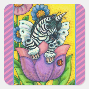 Sticker Carré LITTLE ZEBO WHIMSYNICKER, Imaginaire UNICORN ZEBRA