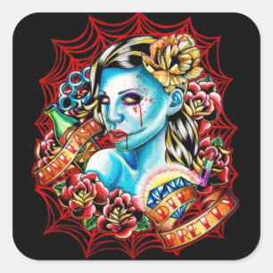Sticker Carré Live Fast, Die Pretty par Carissa Rose