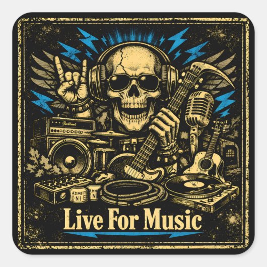 Sticker Carré Live For Music – Music Devotion Life (Devant)