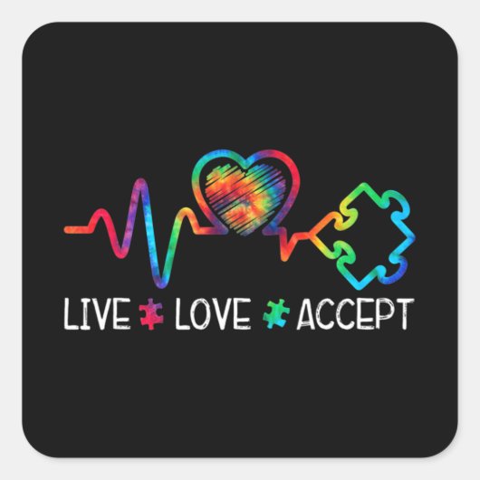 Sticker Carré Live Love Accepter Sensibilisation sur l'autisme C (Devant)