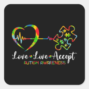 Sticker Carré Live Love Accepter Sensibilisation sur l'autisme H