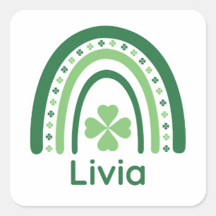 Sticker Carré Livia Nom Clover Boho Rainbow