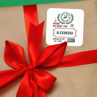 Sticker Carré Livraison de l'Express père Noël pour (Nom personn
