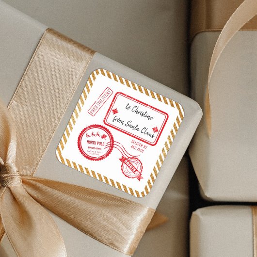 Sticker Carré Livraison par courrier Gold Christmas North Pôle à
