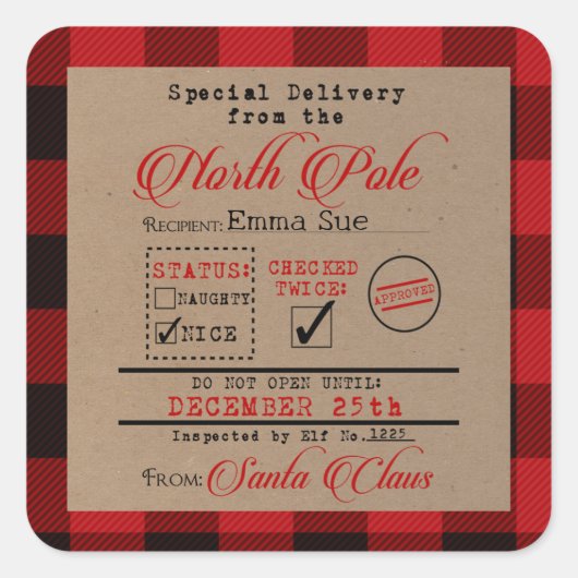 Sticker Carré Livraison spéciale de Père Noël Christmas Cadeaux  (Devant)