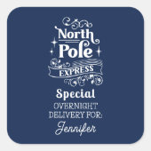 Sticker Carré LIVRAISON SPÉCIALE DU Pôle Nord Bleu POUR LA NUIT (Devant)