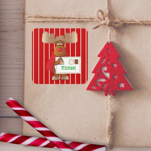 Sticker Carré Livraison spéciale Rudolph Reindeer Pôle Nord Roug