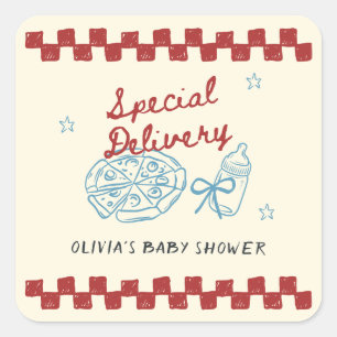 Sticker Carré Livraison spéciale Vintage Pizza Baby Shower