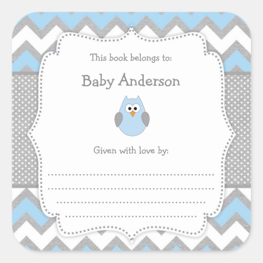 Sticker Carré Livre de Baby shower Blue Owl (Devant)