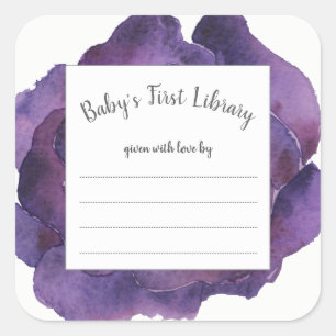 Sticker Carré Livre de baby shower de fille fleurie d'aquarelle