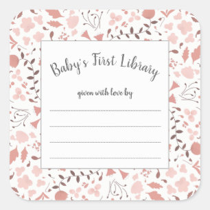 Sticker Carré Livre de baby shower de fille rose pâle