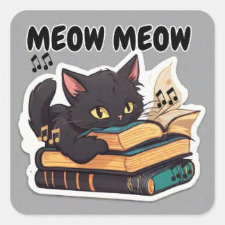 Sticker Carré Livre de lecture de Meow Meow Cat