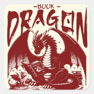 Sticker Carré Livre vintage Dragon Bookish Imaginaire Reader