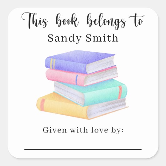 Sticker Carré livres - Ce livre appartient avec message (Devant)