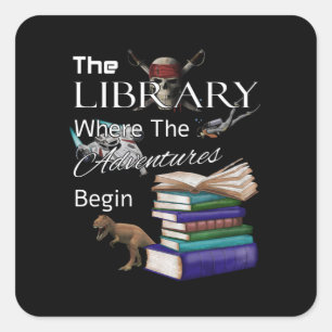 Sticker Carré Livres de bibliothèque où l'aventure commence livr