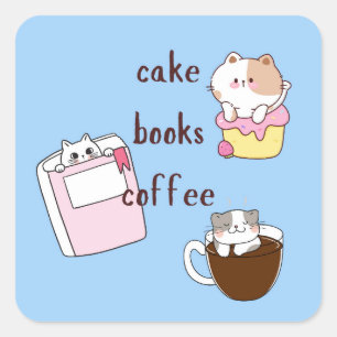 Sticker Carré Livres de gâteau Café