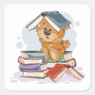 Sticker Carré Livres De Lecture D'Ours Cartoon Cute