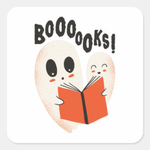 Sticker Carré Livres Ghost Lecture Halloween