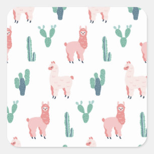 Sticker Carré Llama Cactus mignonette Animaux drôle Motif Carré 