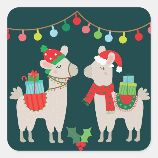 Sticker Carré Llamas de Noël (Devant)