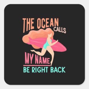 Sticker Carré L'Océan Appelle Surfer