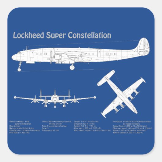 Sticker Carré Lockheed L-1049 Super Constellation - Plans ABD (Devant)