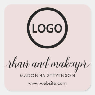 Sticker Carré Logo Blush Pink Typographie simple maquillage chev