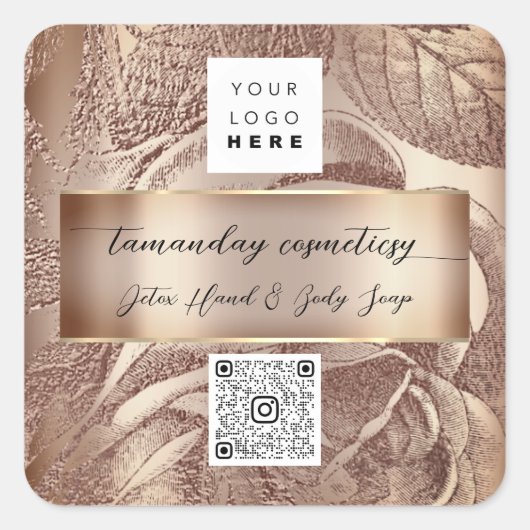 Sticker Carré Logo Code QR Photo Produit Mariage Rose Remercieme (Devant)