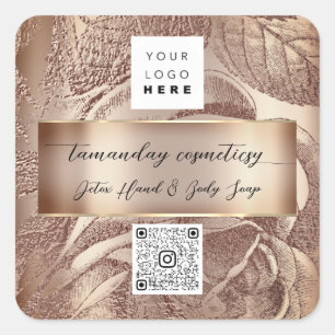 Sticker Carré Logo Code QR Photo Produit Merci Rose Mariage