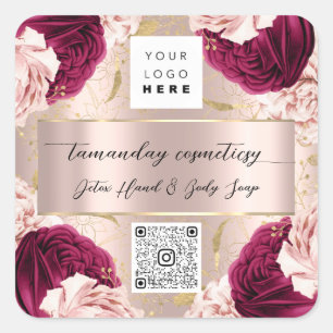 Sticker Carré Logo Code QR Photo Produit Merci Rose Rouge Marsal
