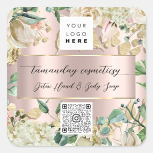 Sticker Carré Logo Code QR Photo Produit Merci Rose Verte
