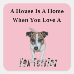 Sticker Carré Logo D'Amour Fox Terrier Et Fox Terrier, Rose