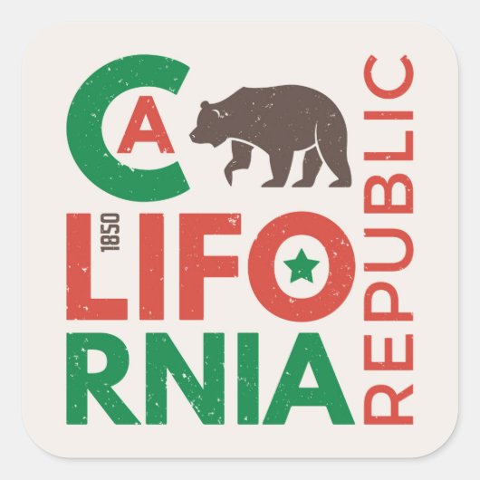 Sticker Carré Logo de California With Grizzly Bear (Devant)